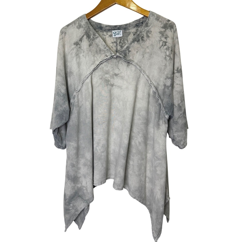 Oh My Gauze Asymmetrical Hem‎ Top Gray Tie Dye L/XL